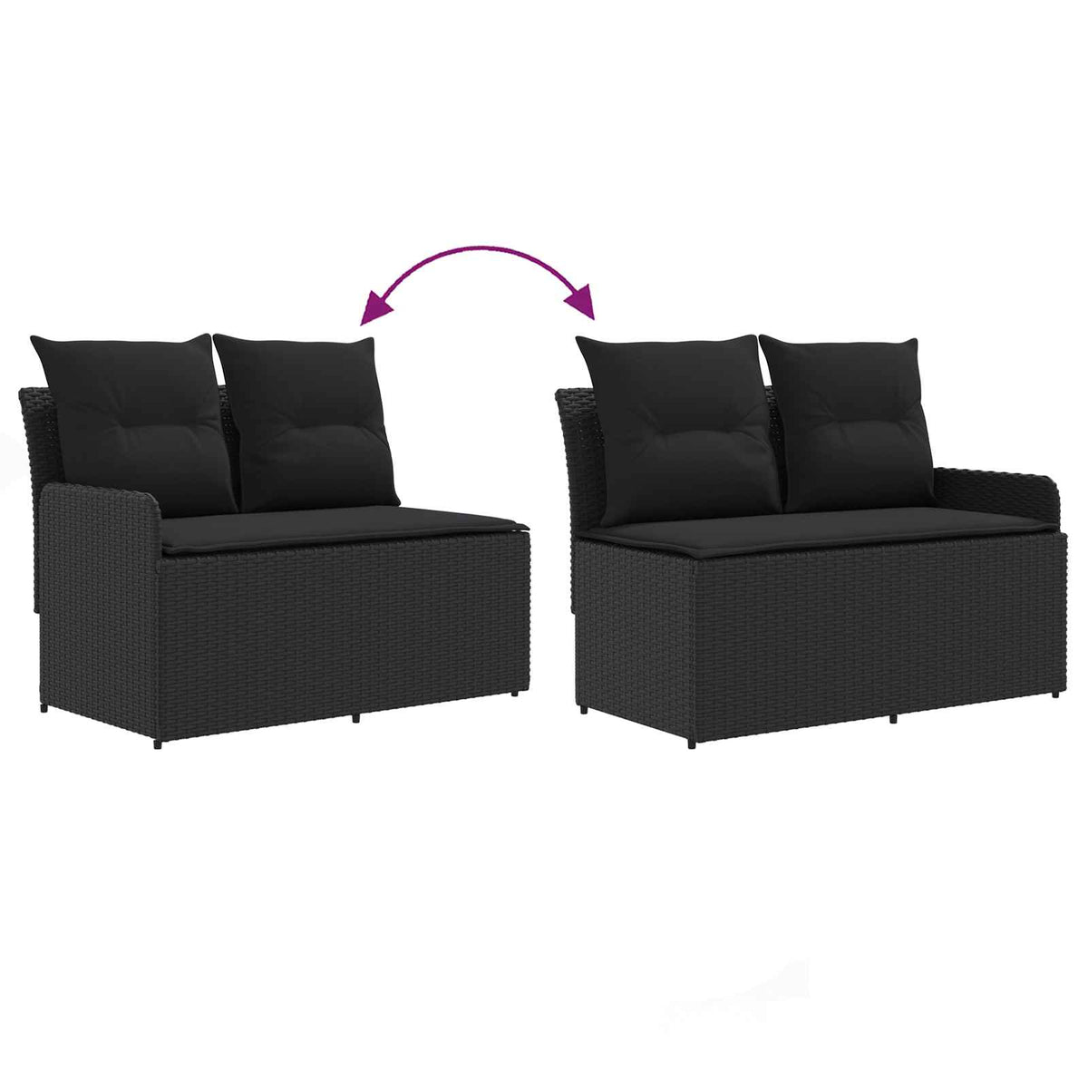 Garden Armrest Sofa with Corner Sofa 2 Piece Black PE Rattan