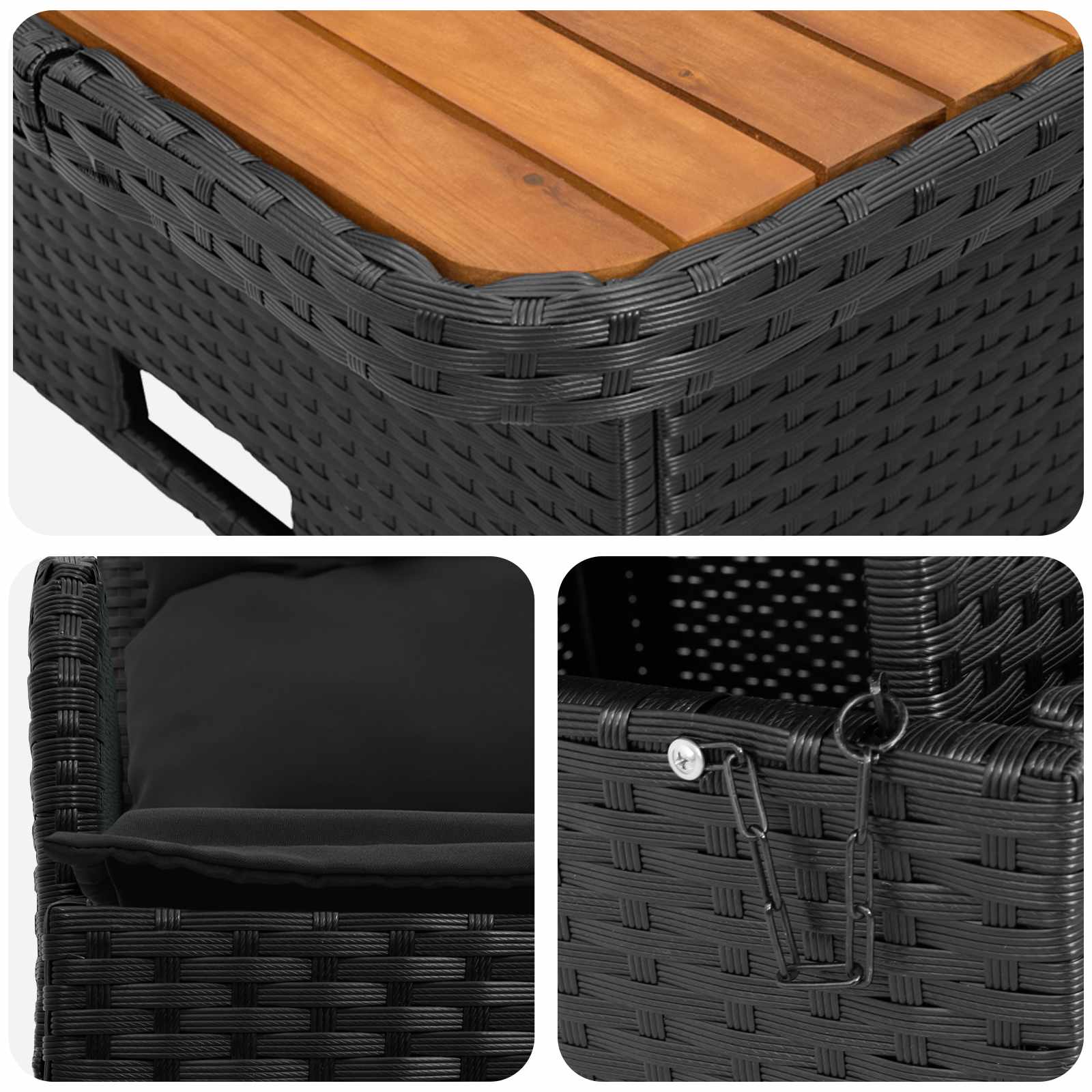 Garden Armrest Sofa with Liftup Table 2 Piece Black PE Rattan