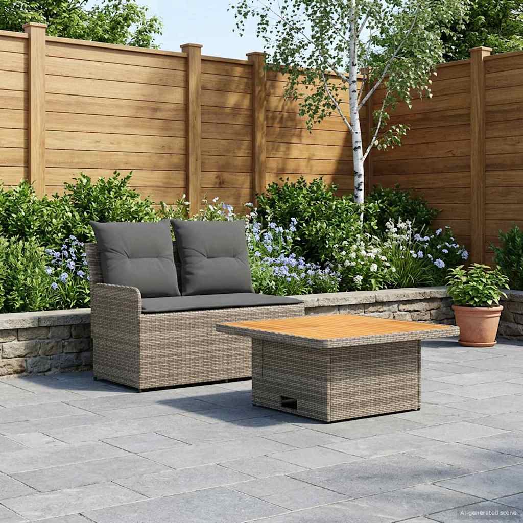 Garden Armrest Sofa with Liftup Table 2 Piece PE Rattan