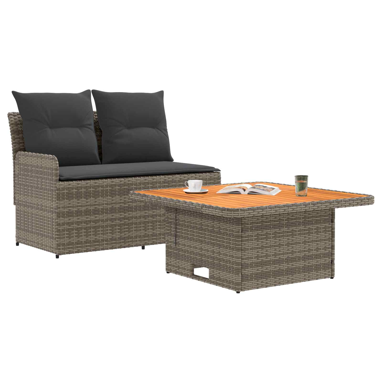 Garden Armrest Sofa with Liftup Table 2 Piece PE Rattan