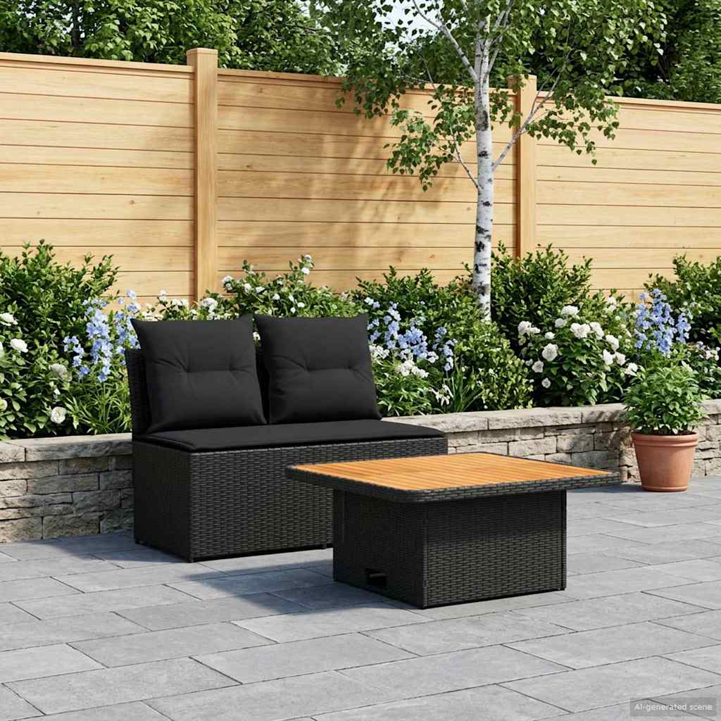 2 Piece Garden middle sofa with lift-up table Poly Rattan Black