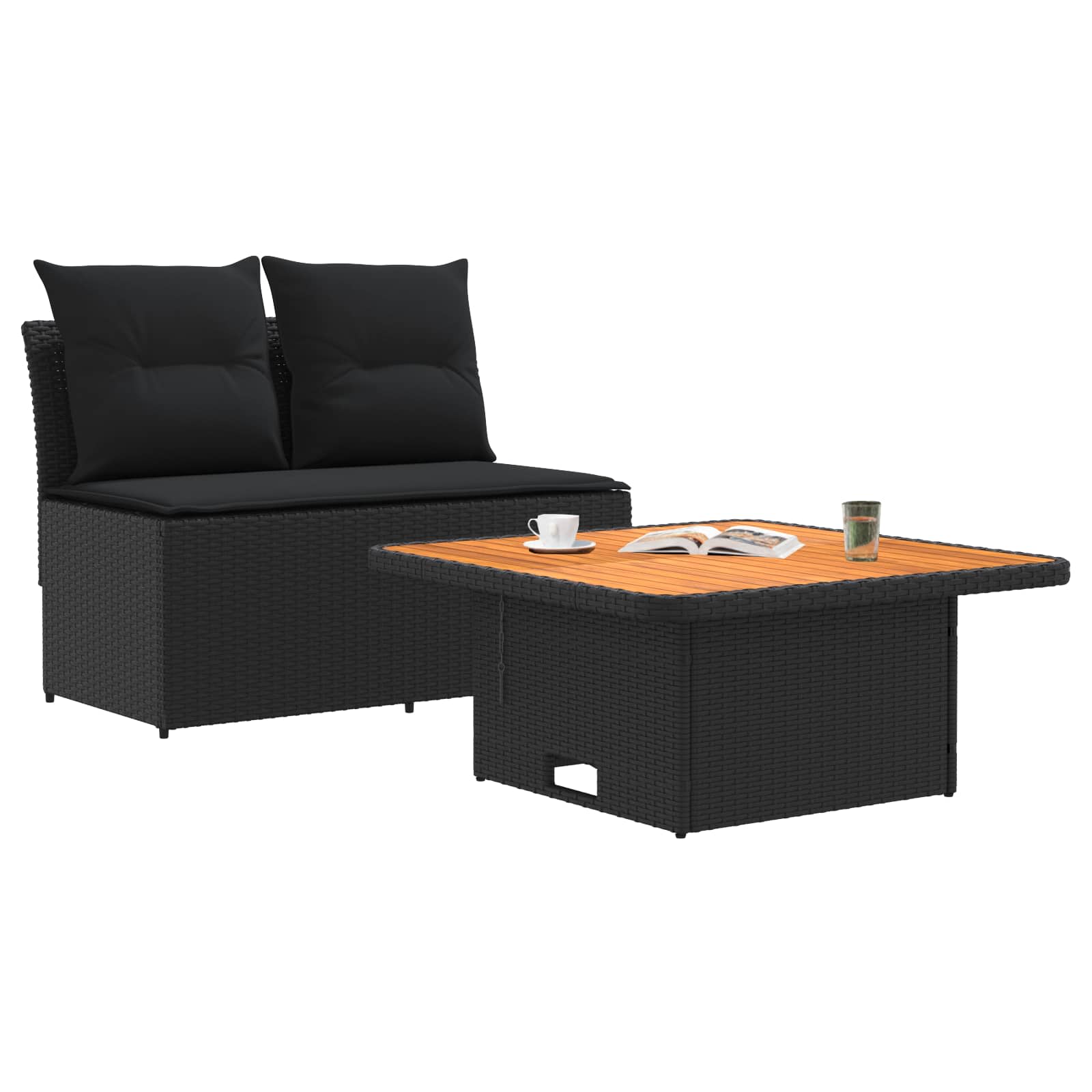 2 Piece Garden middle sofa with lift-up table Poly Rattan Black