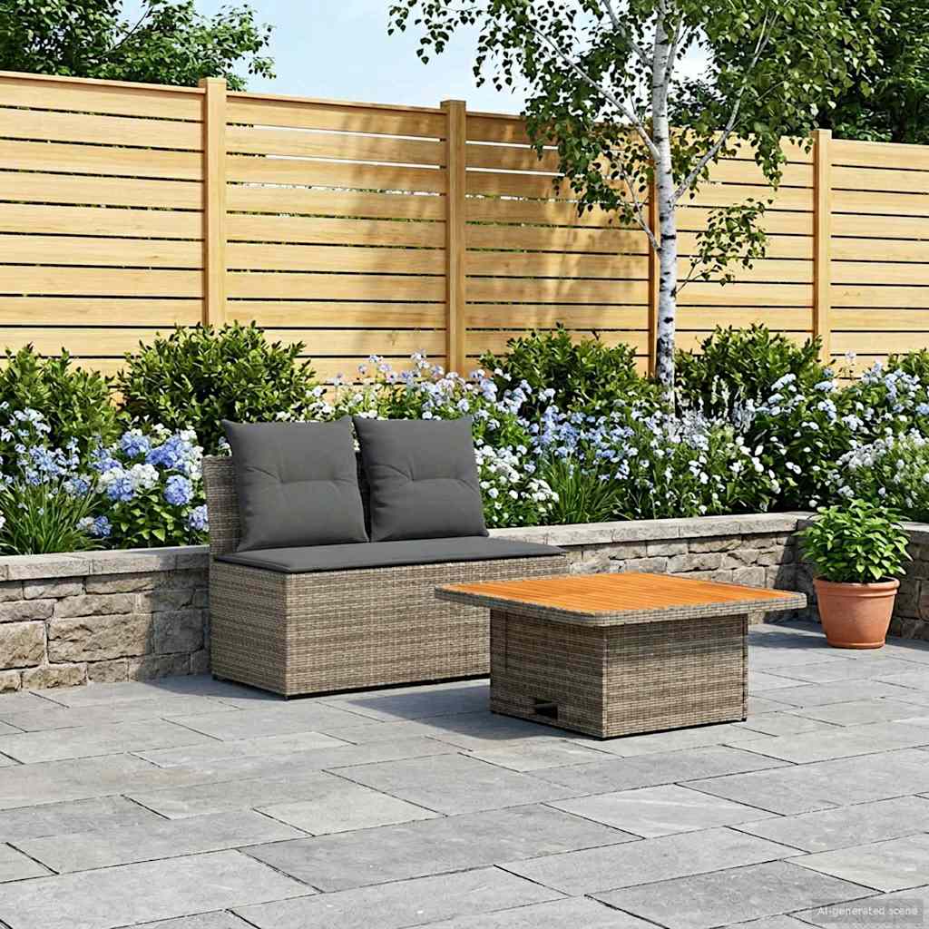 2 Piece Garden middle sofa with lift-up table Poly Rattan