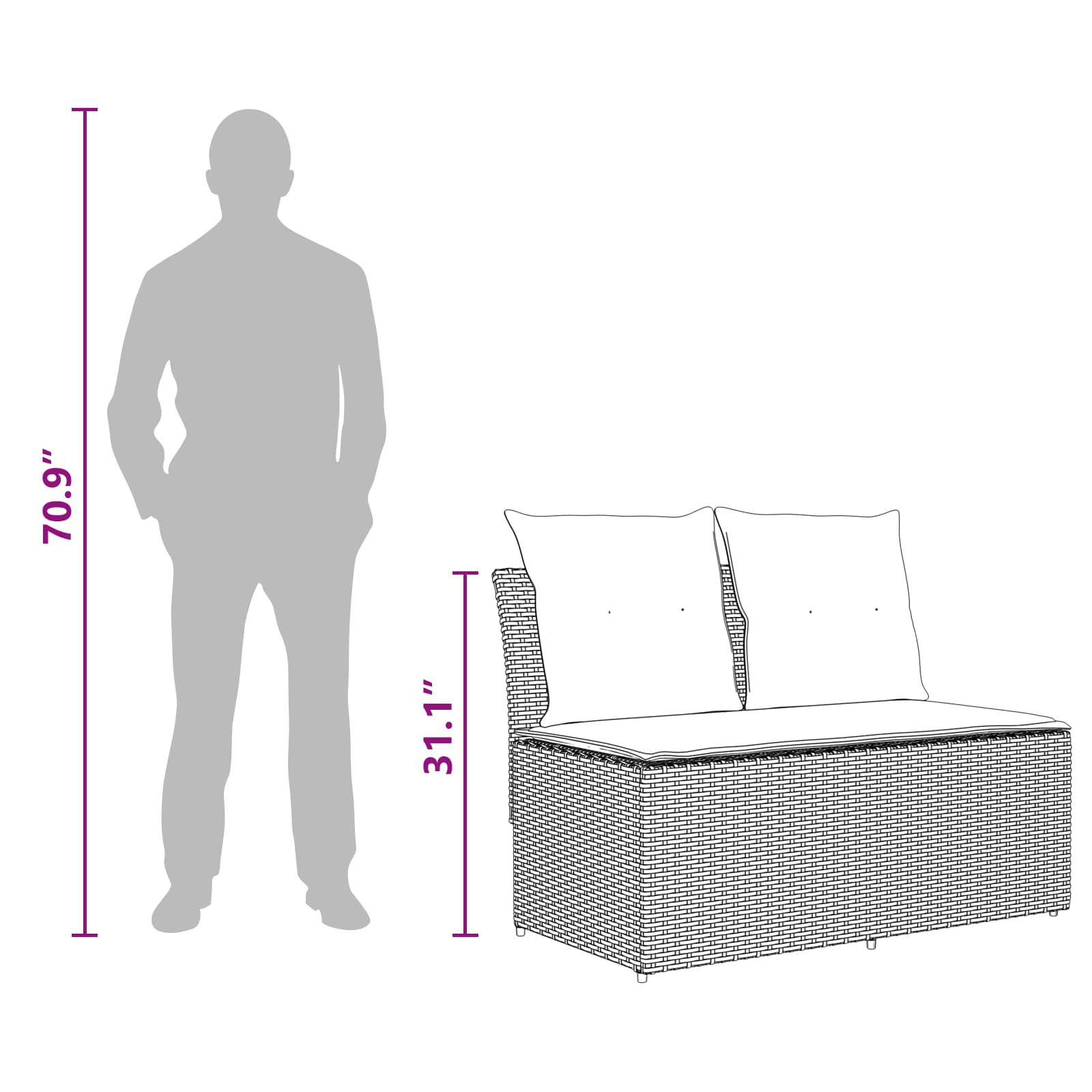 2 Piece Garden middle sofa with lift-up table Poly Rattan