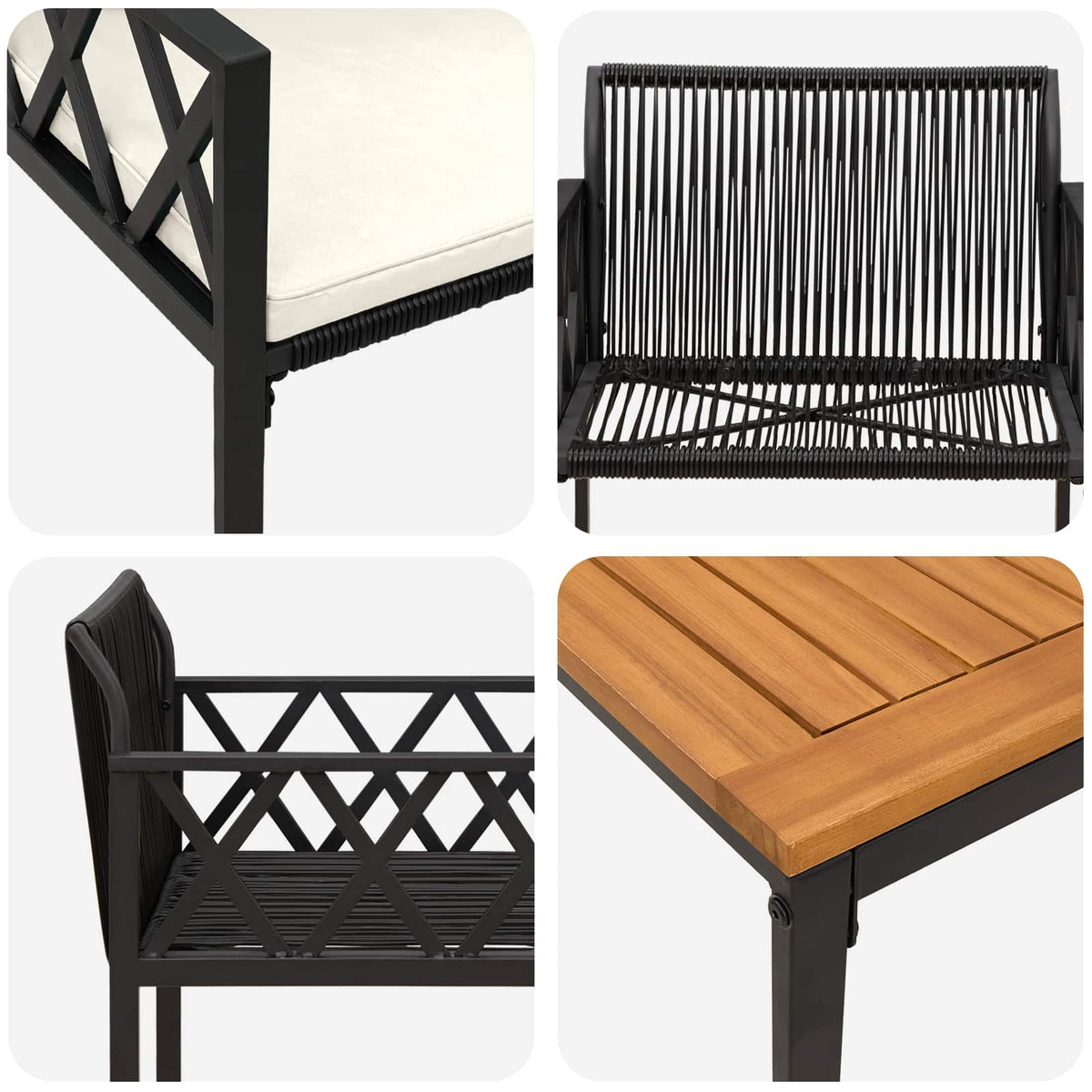 Outdoor Furniture Set 3 pcs Black and Cream White Poly Rattan