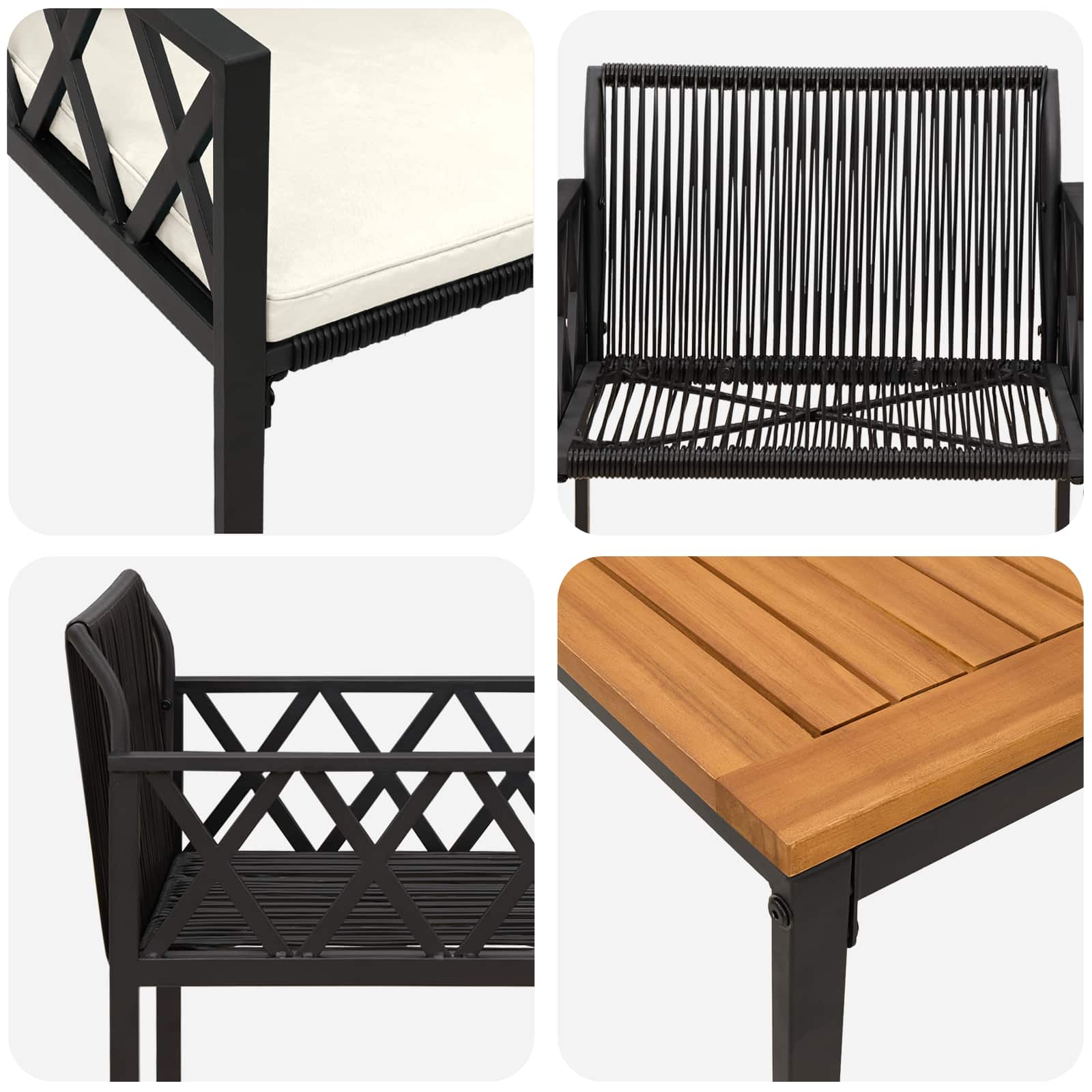 Outdoor Furniture Set 3 pcs Black and Cream White Poly Rattan