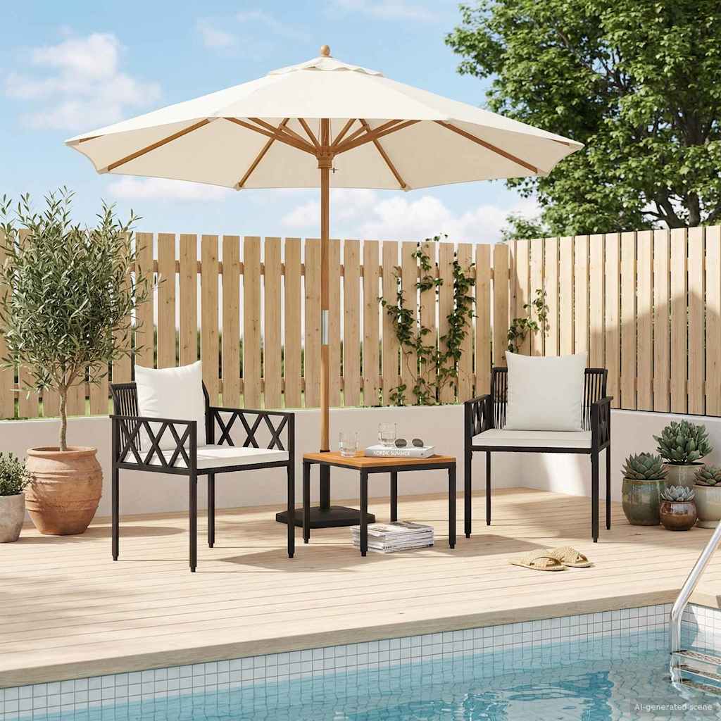 Outdoor Furniture Set 3 pcs Black and Cream White Poly Rattan