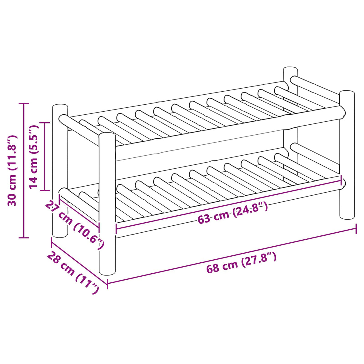 Shoe Rack with Shelf Natural 68 x 28 x 30 cm Bamboo