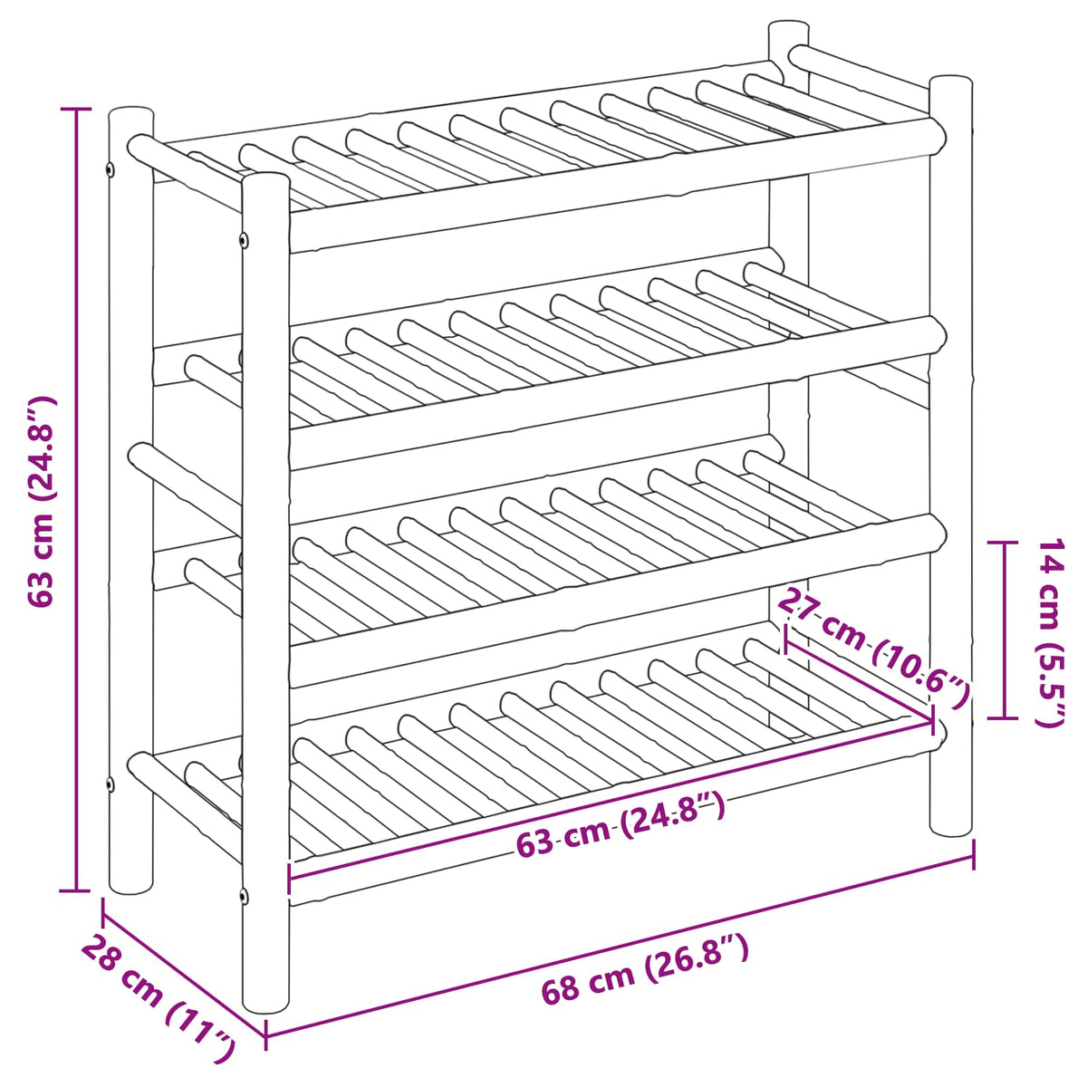 Shoe Rack with Shelf Natural 68 x 28 x 63 cm Bamboo