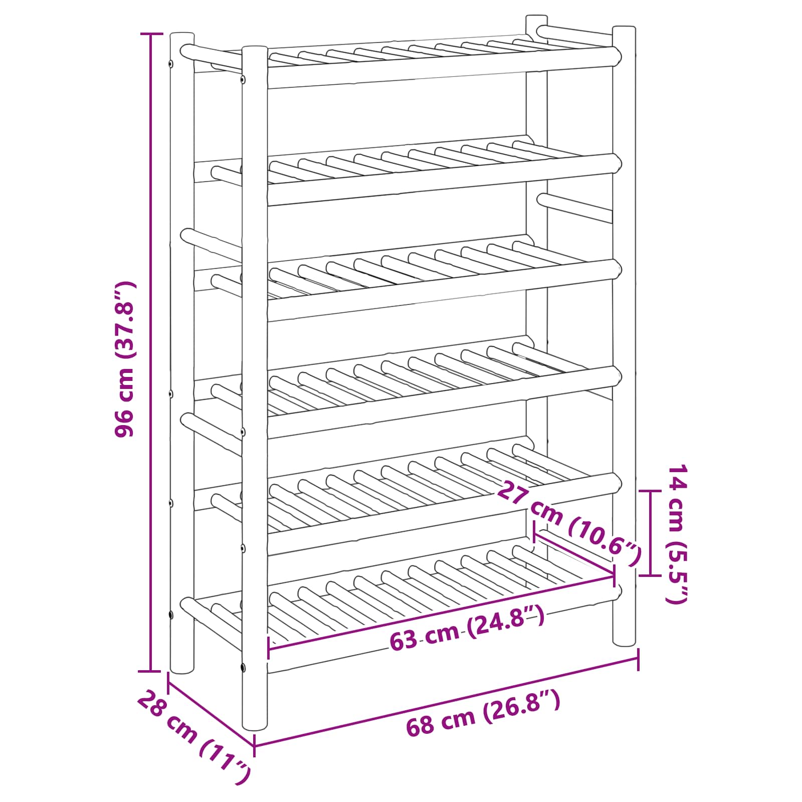 Shoe Rack with Shelf Natural 68 x 28 x 96 cm Bamboo