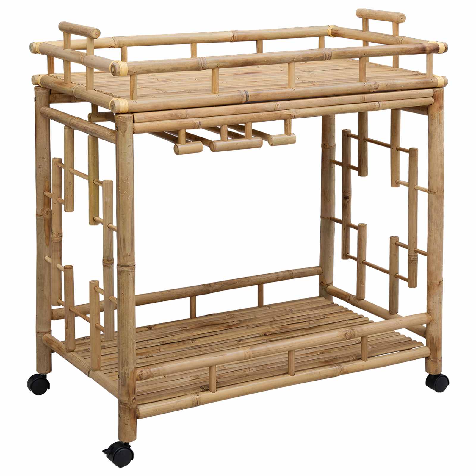 Wine Trolley with Wheels Natural 85 x 50 x 93 cm Bamboo