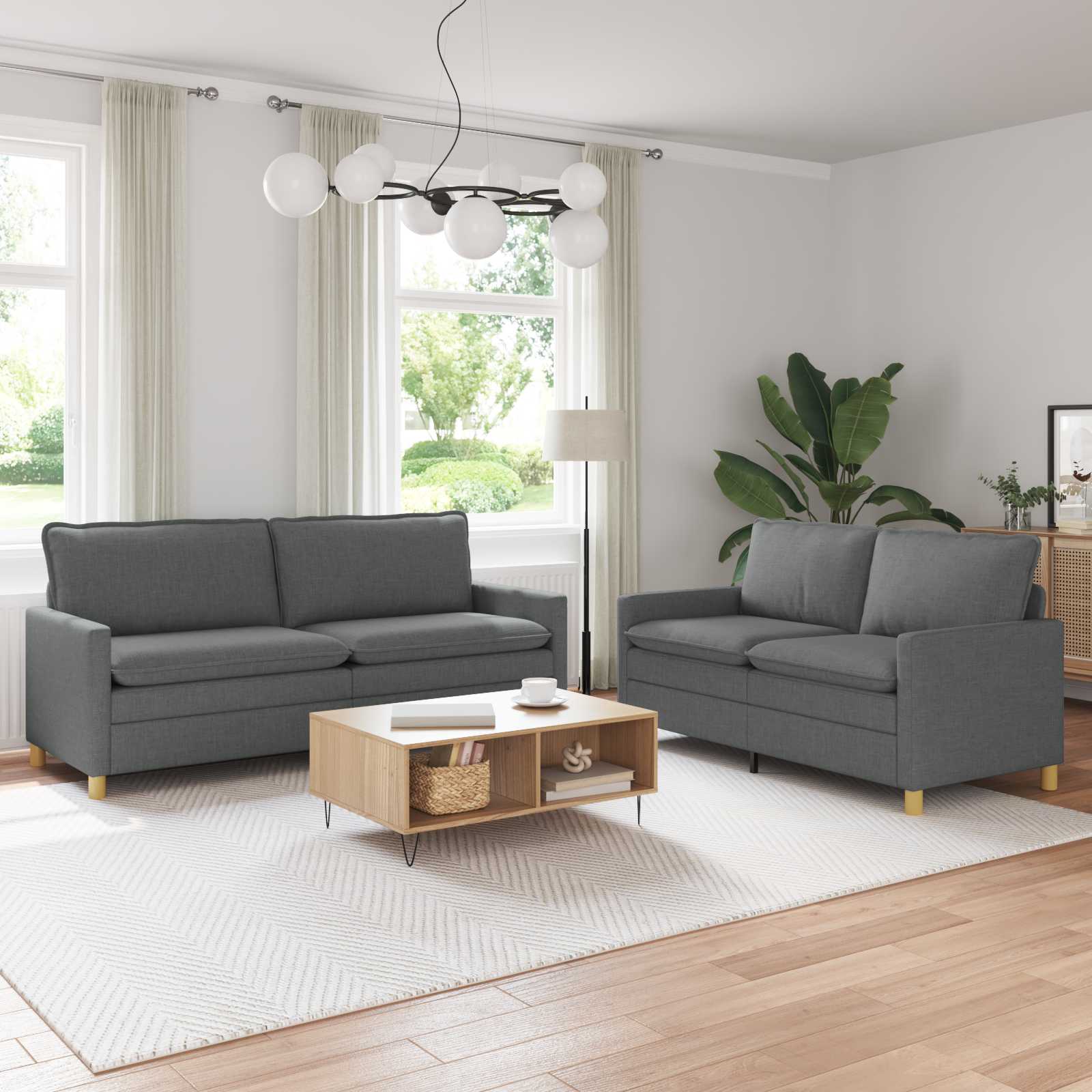 Sofa Set 2 pcs Dark Grey Fabric