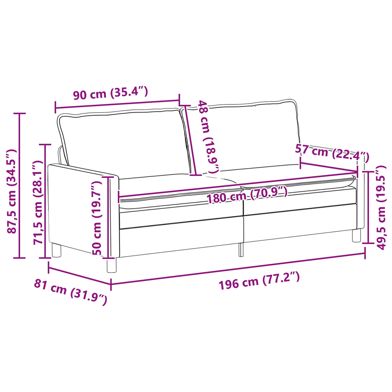 Sofa Set 2 pcs Dark Grey Fabric