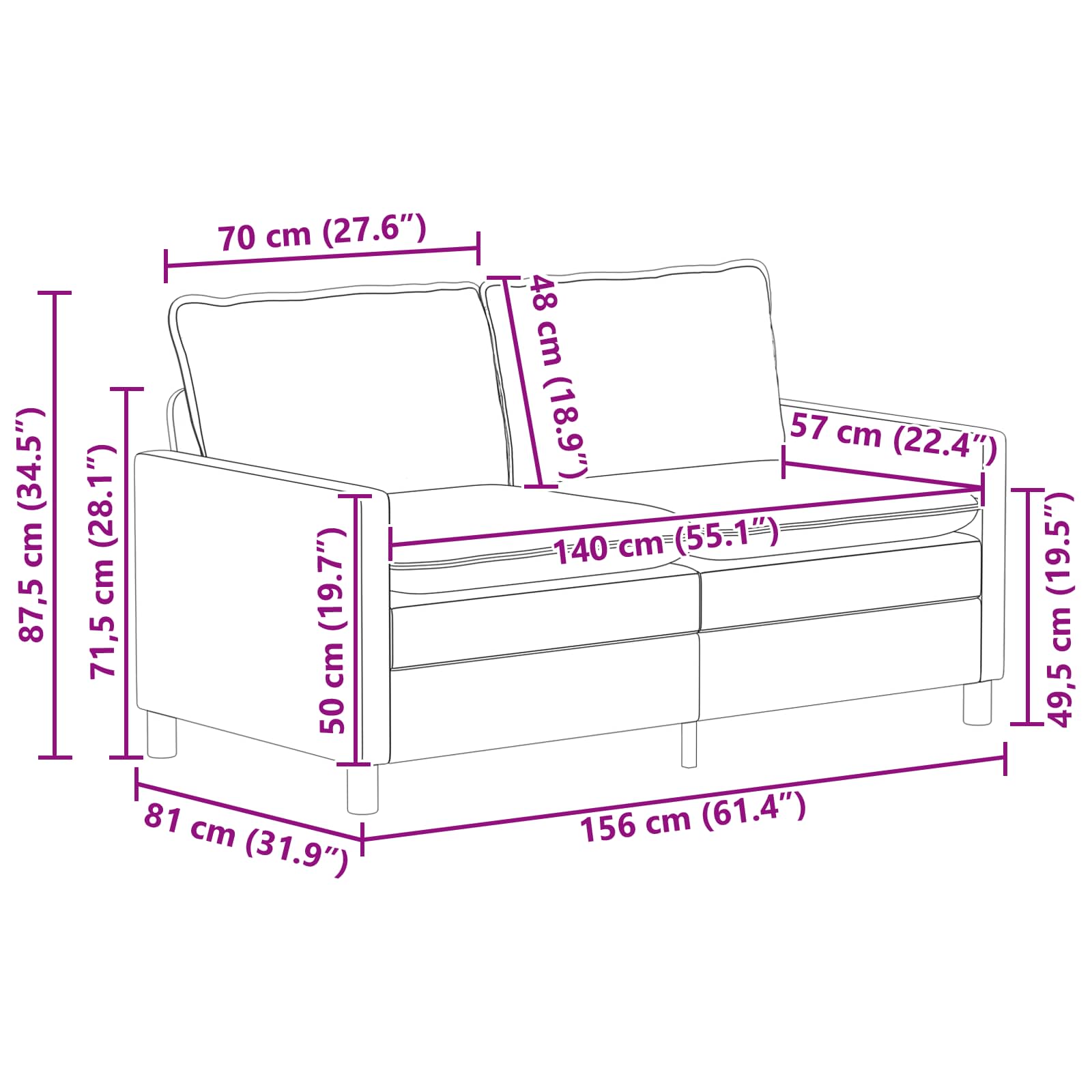 Sofa Set 2 pcs Dark Grey Fabric