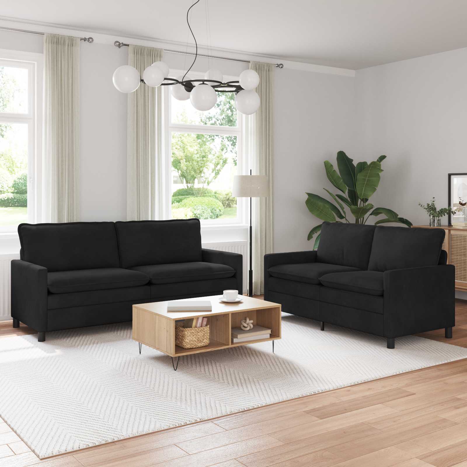 Sofa Set 2 pcs Black Velvet
