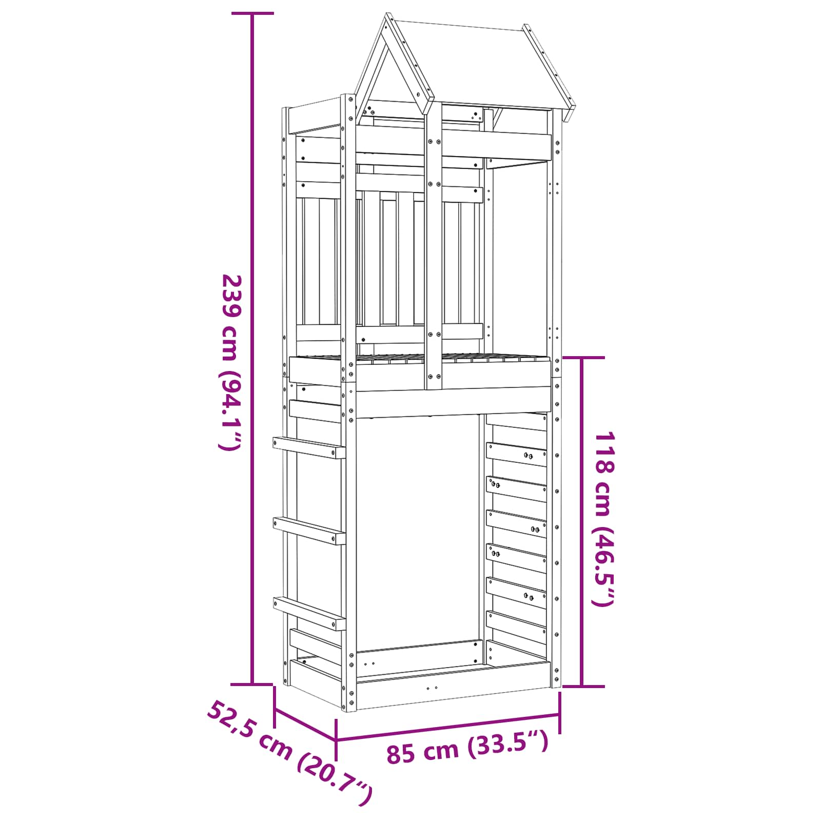 Play Tower Brown 85 x 52.5 x 239 cm Solid Pine Wood