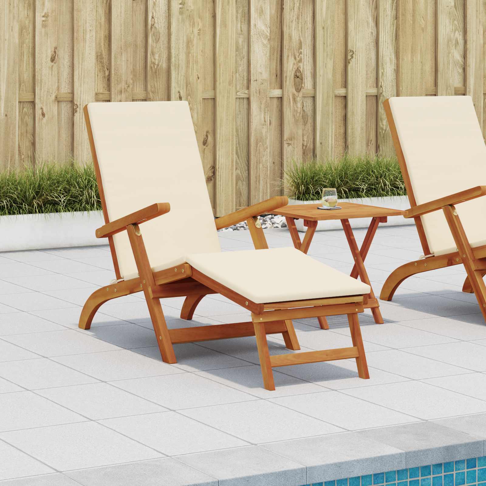 Reclining and Folding Sunlounger 2 pcs Solid Acacia Wood