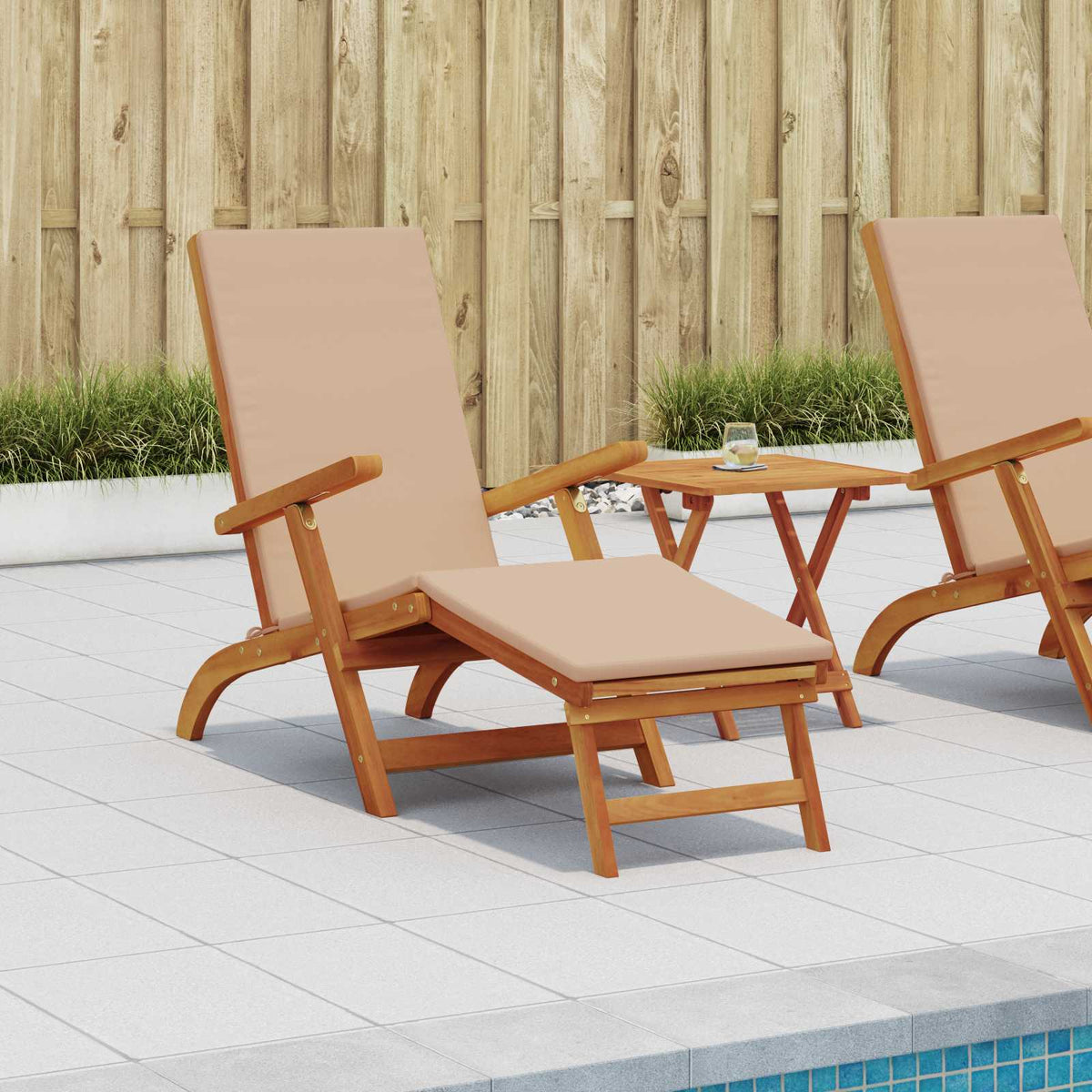 Reclining and Folding Sunlounger 2 pcs Solid Acacia Wood Taupe