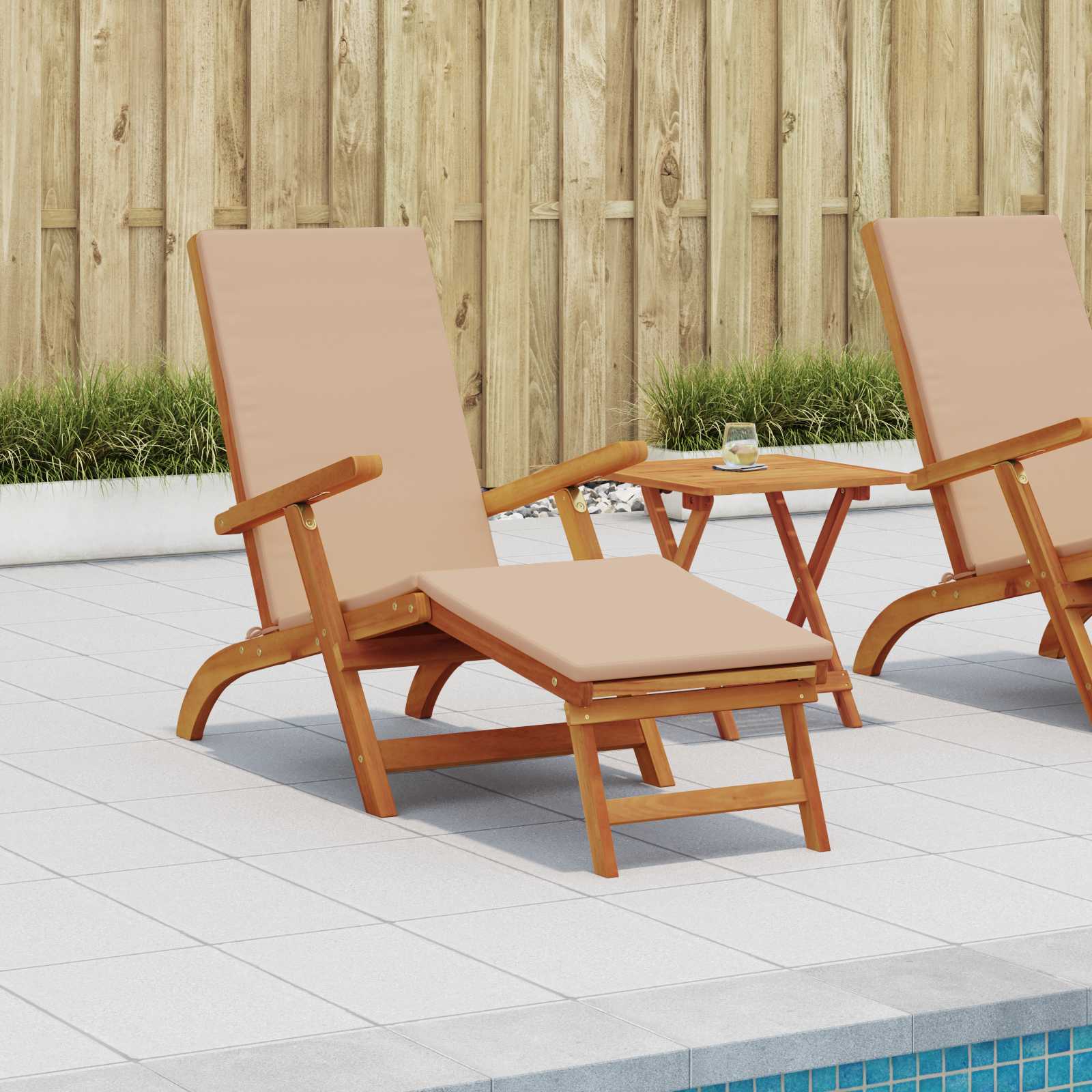 Reclining and Folding Sunlounger 2 pcs Solid Acacia Wood Taupe