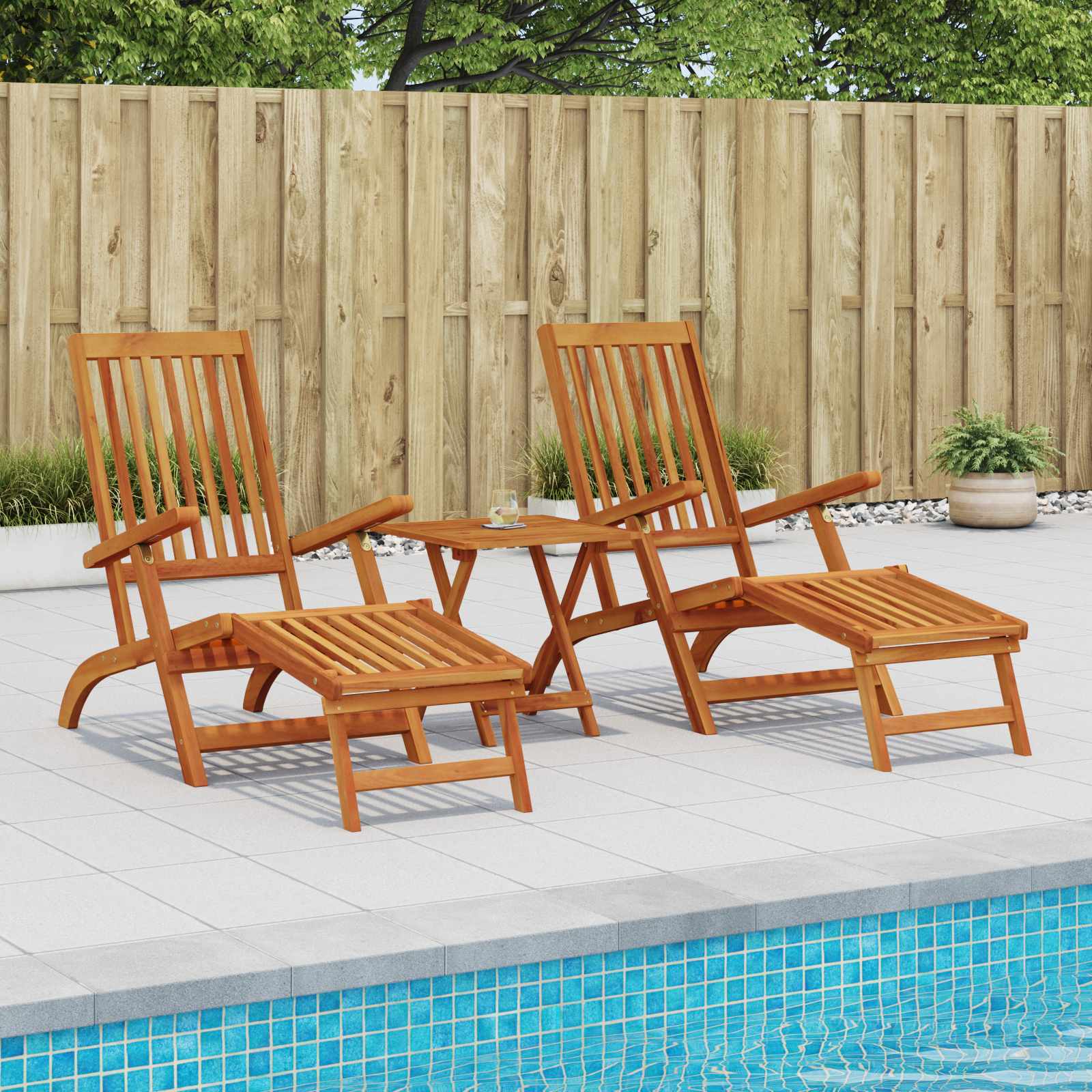 Reclining and Folding Sunlounger 2 pcs Solid Acacia Wood
