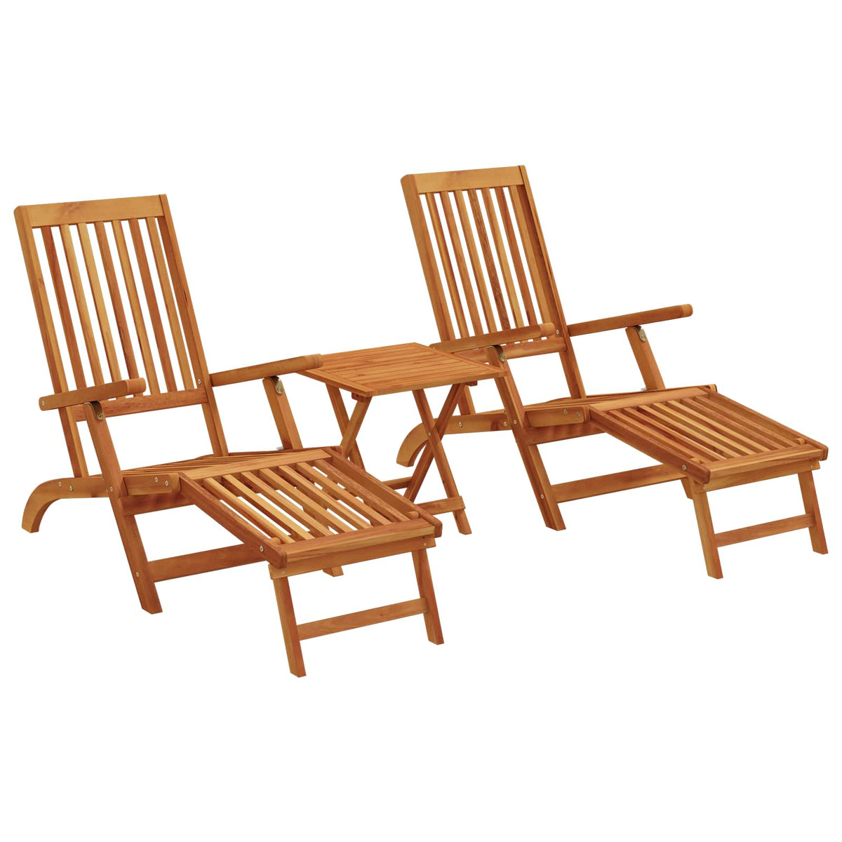 Reclining and Folding Sunlounger 2 pcs Solid Acacia Wood