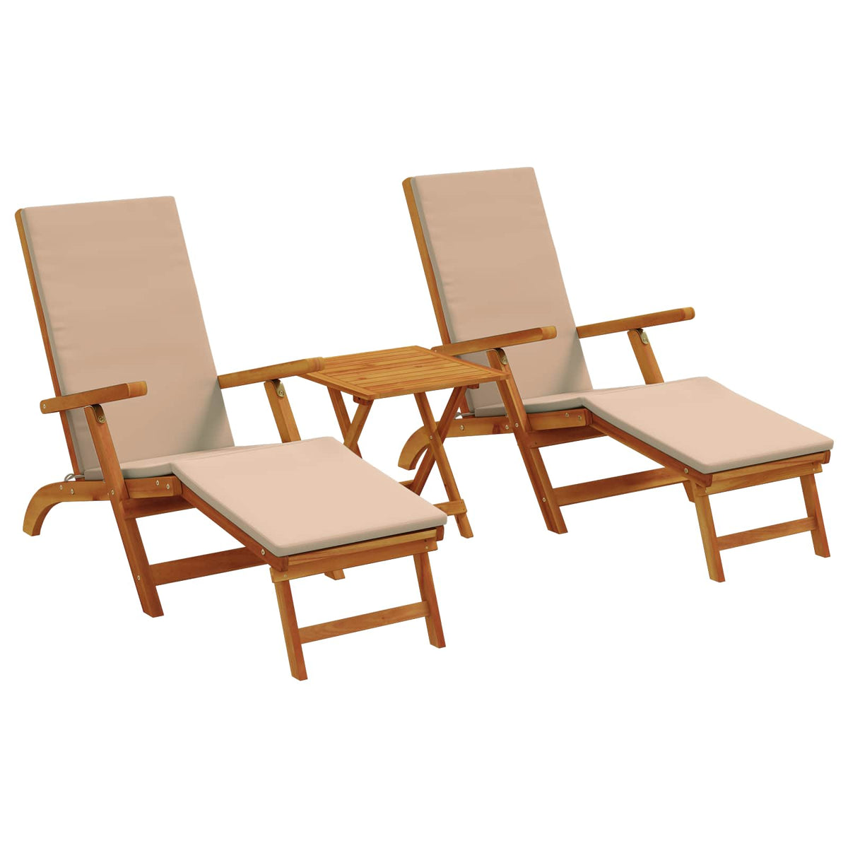 Reclining and Folding Sunlounger 3 pcs Taupe Solid Acacia Wood