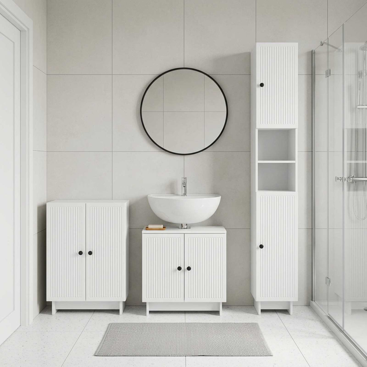 3 Piece Bathroom Cabinet Set EDE White Engineered Wood