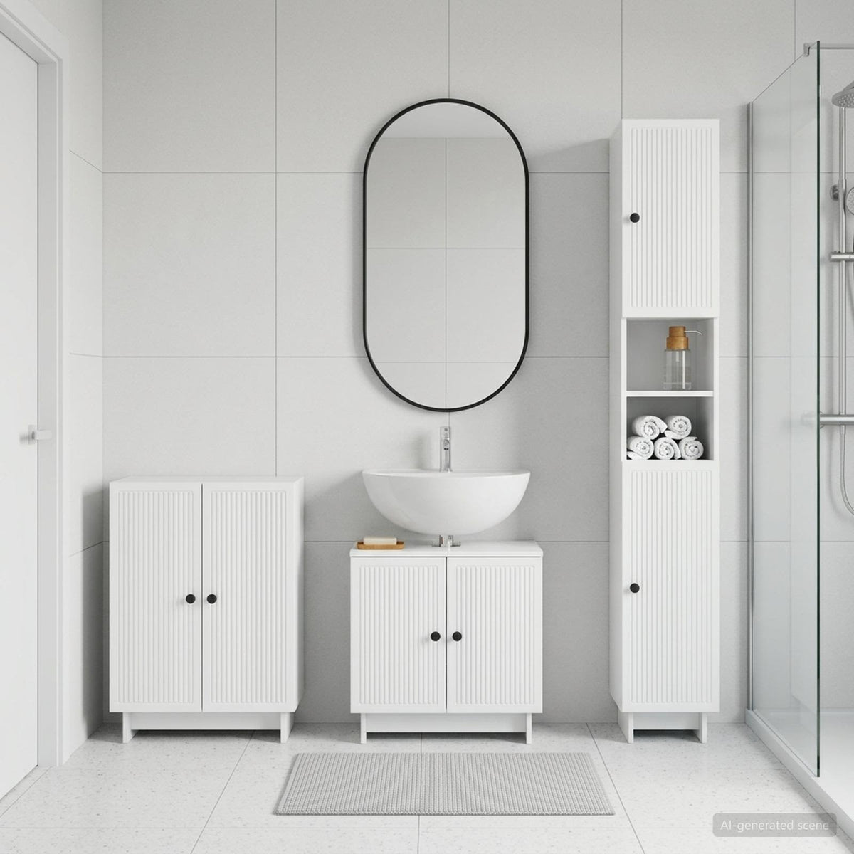 3 Piece Bathroom Cabinet Set EDE White Engineered Wood