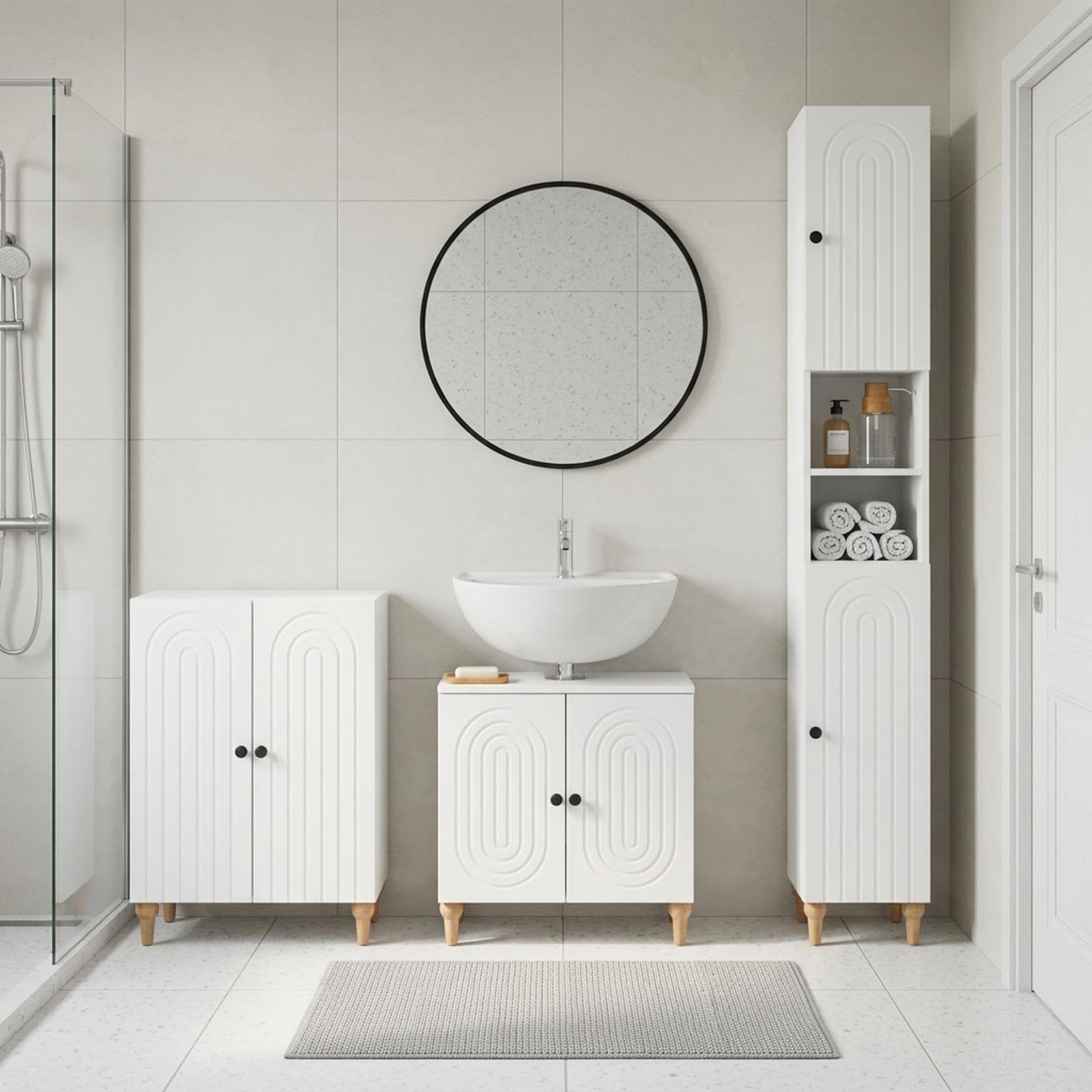 3 Piece Bathroom Cabinet Set ALKMAAR White Engineered Wood