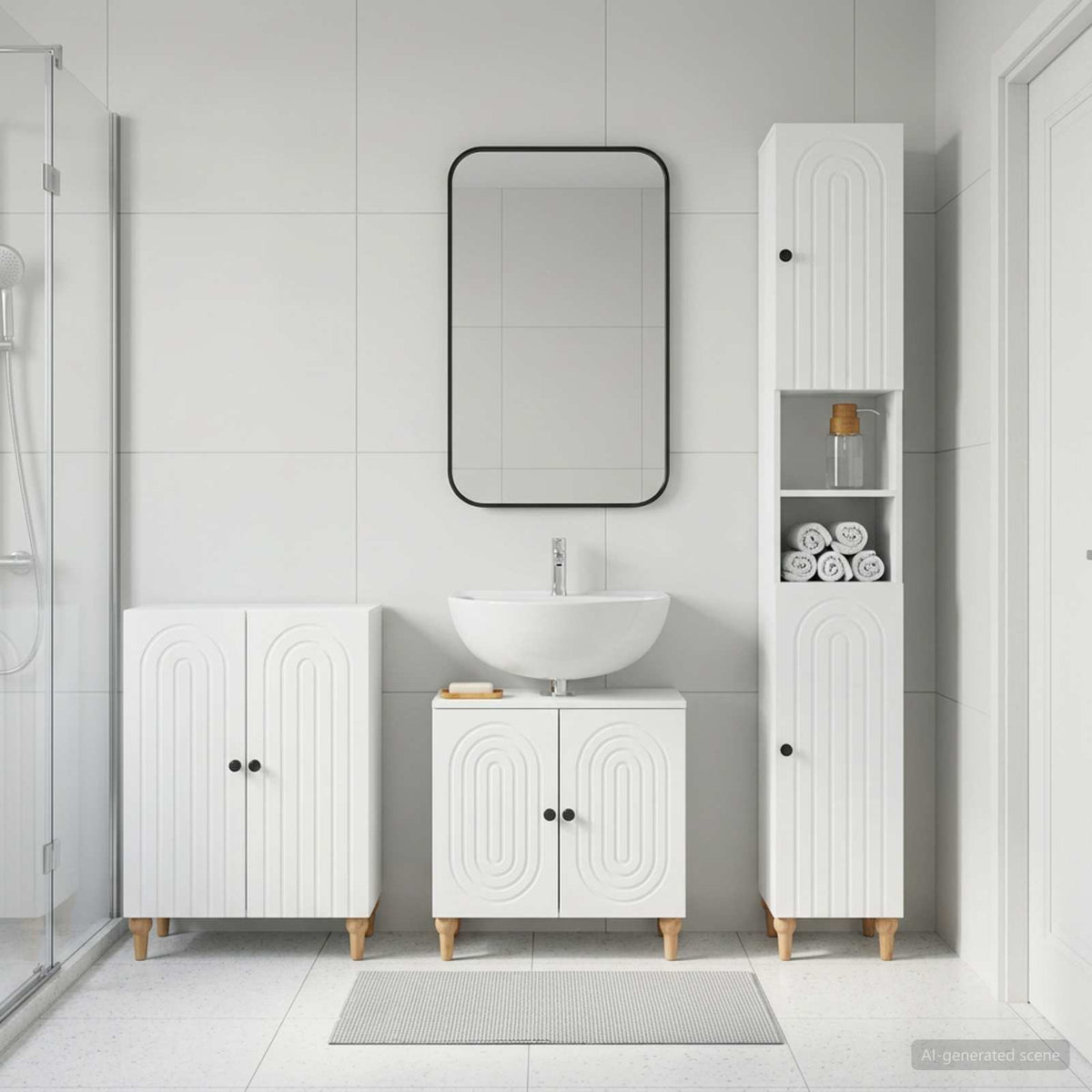 3 Piece Bathroom Cabinet Set ALKMAAR White Engineered Wood