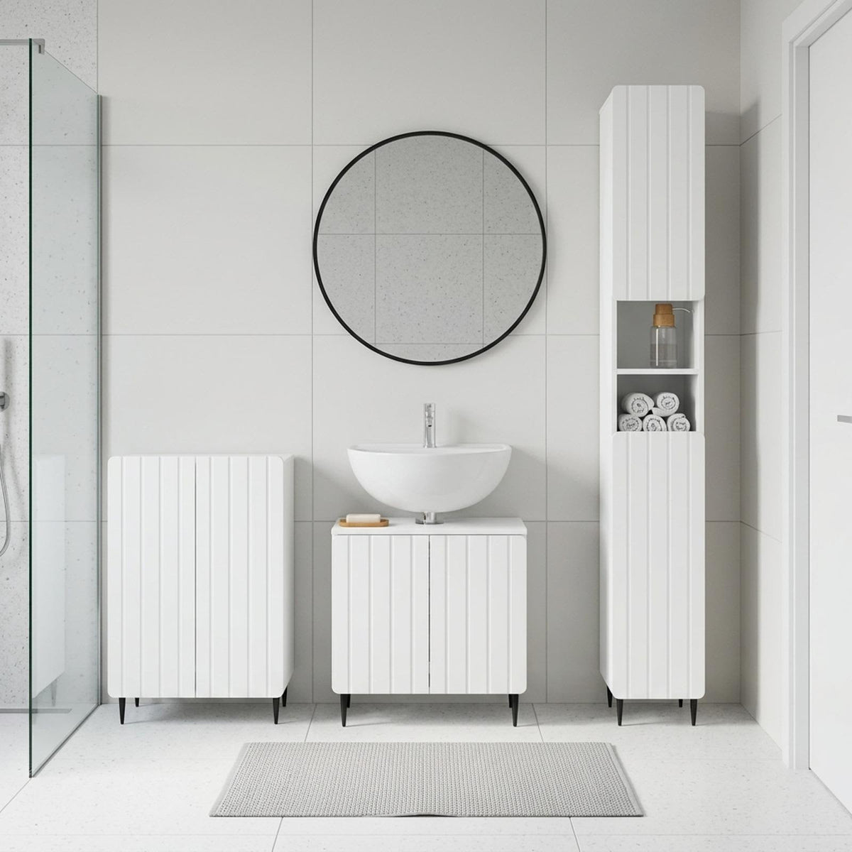 3 Piece Bathroom Cabinet Set ZWOLLE White Engineered Wood