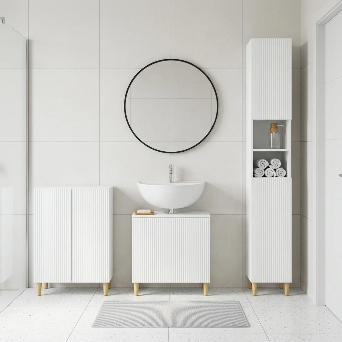 3 Piece Bathroom Cabinet Set ARNHEM White Engineered Wood