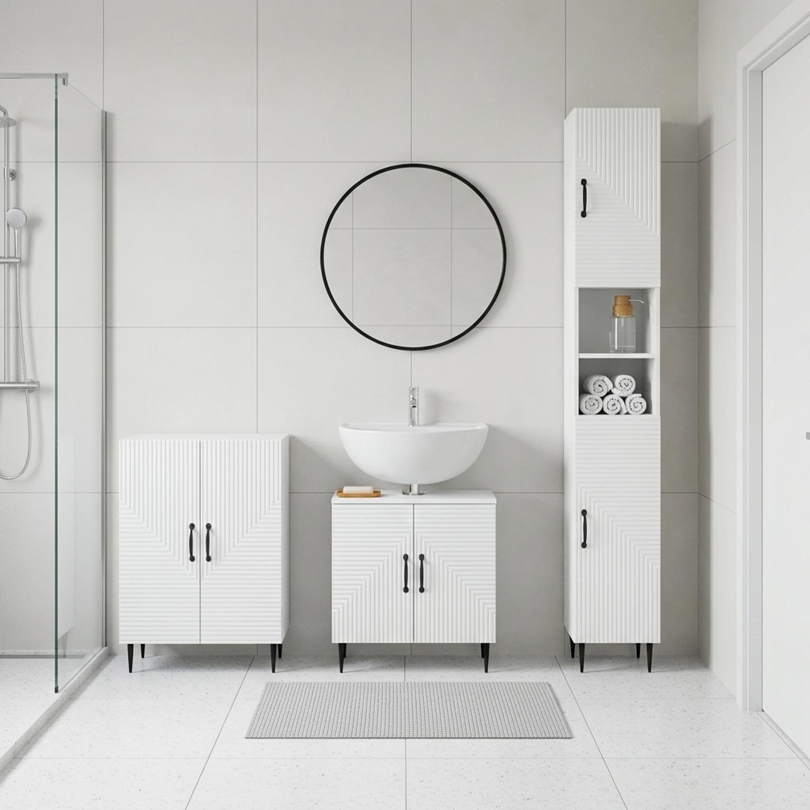 3 Piece Bathroom Cabinet Set HAARLEM White Engineered Wood