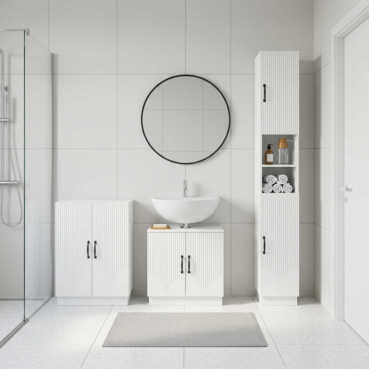 3 Piece Bathroom Cabinet Set HOORN White Engineered Wood