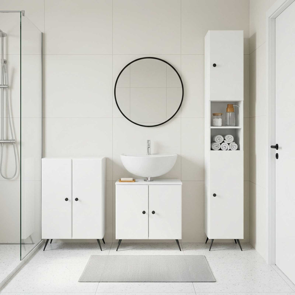 3 Piece Bathroom Cabinet Set BREDA White Engineered Wood