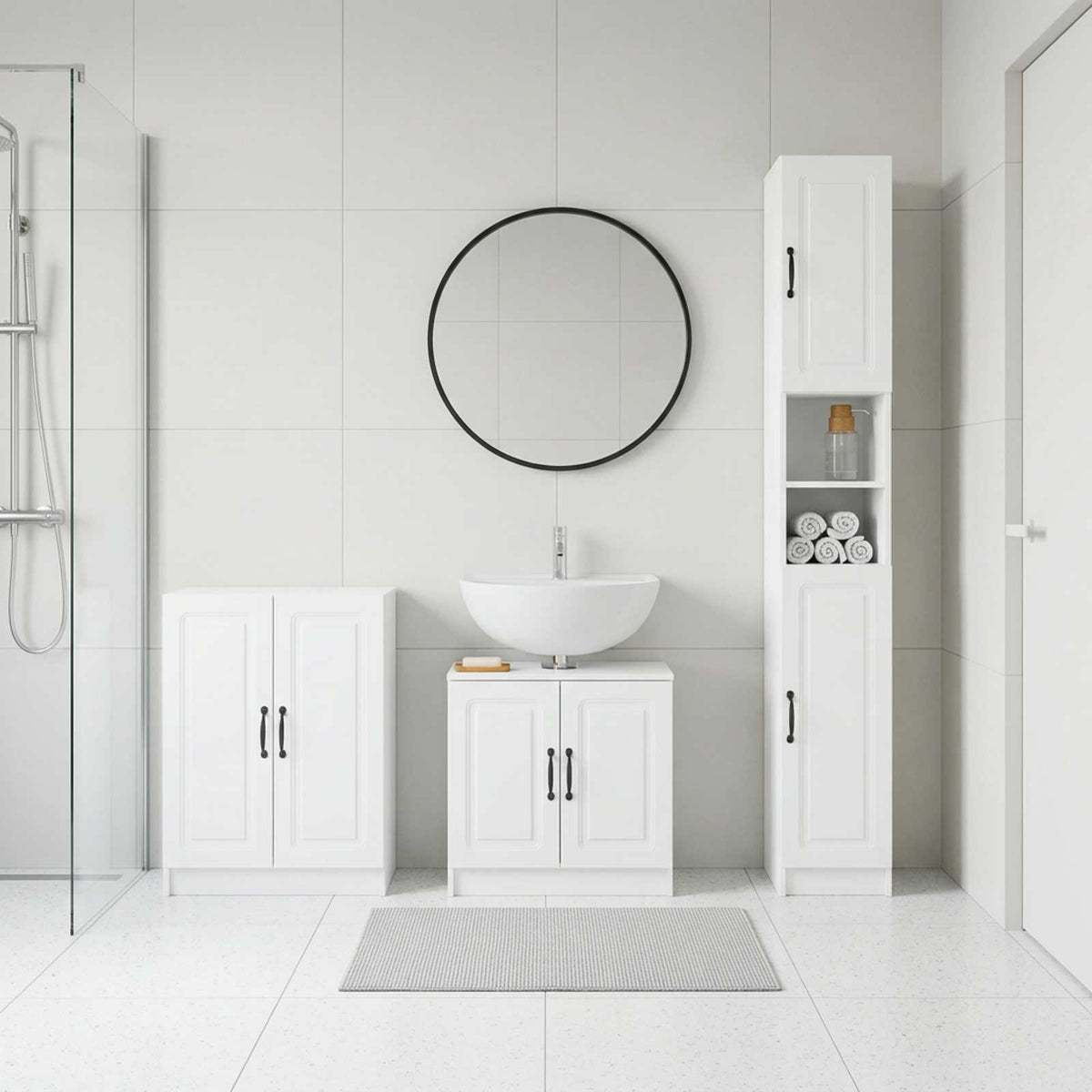 3 Piece Bathroom Cabinet Set UTRECHT White Engineered Wood