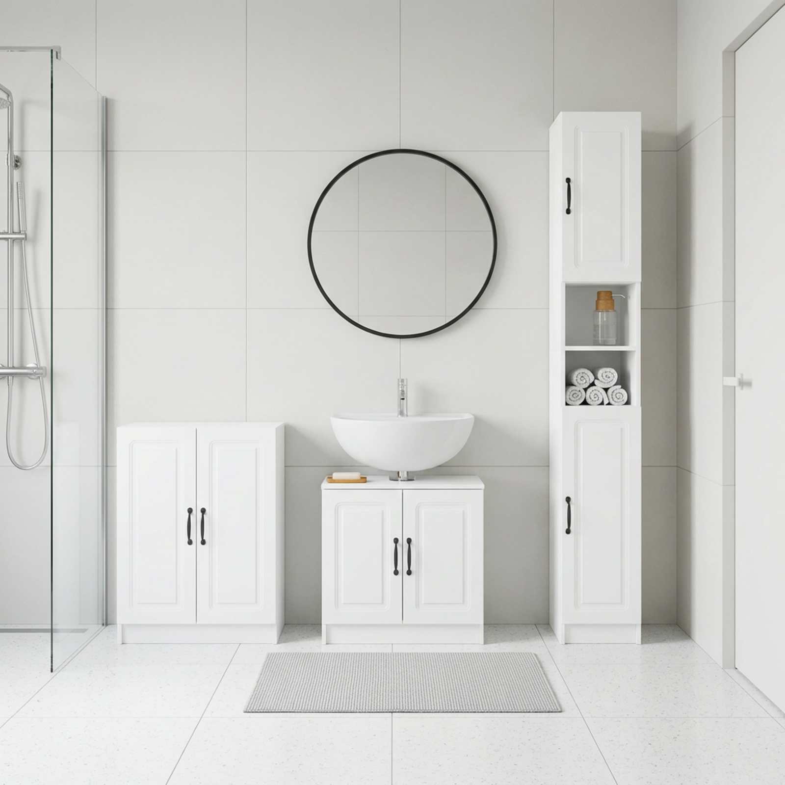 3 Piece Bathroom Cabinet Set UTRECHT White Engineered Wood