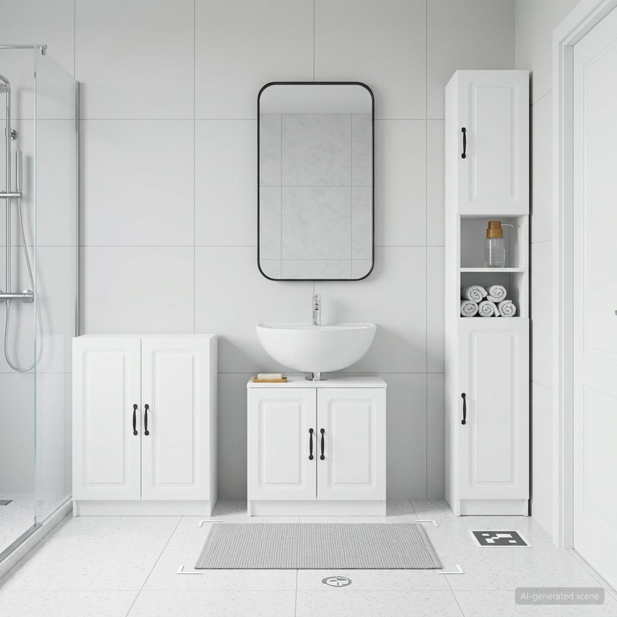3 Piece Bathroom Cabinet Set UTRECHT White Engineered Wood