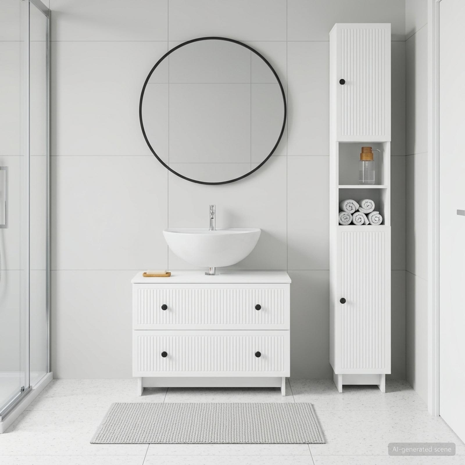 2 Piece Bathroom Cabinet Set EDE White Engineered Wood