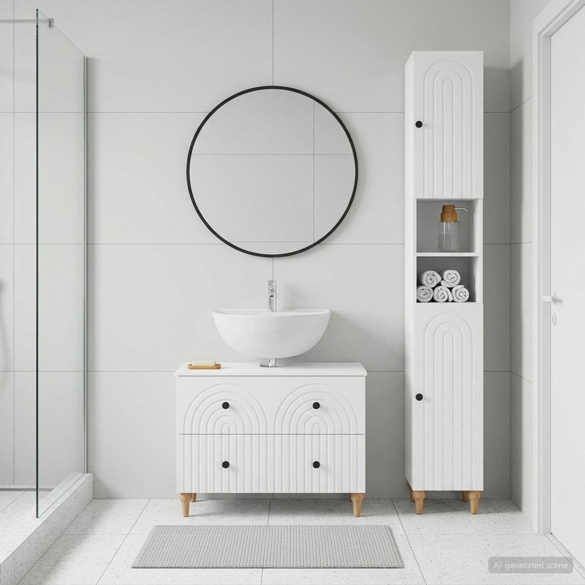 2 Piece Bathroom Cabinet Set ALKMAAR White Engineered Wood