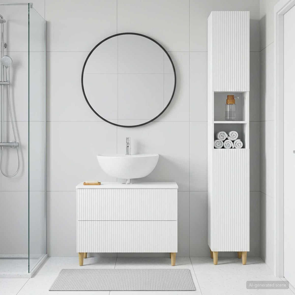 2 Piece Bathroom Cabinet Set ARNHEM White Engineered Wood