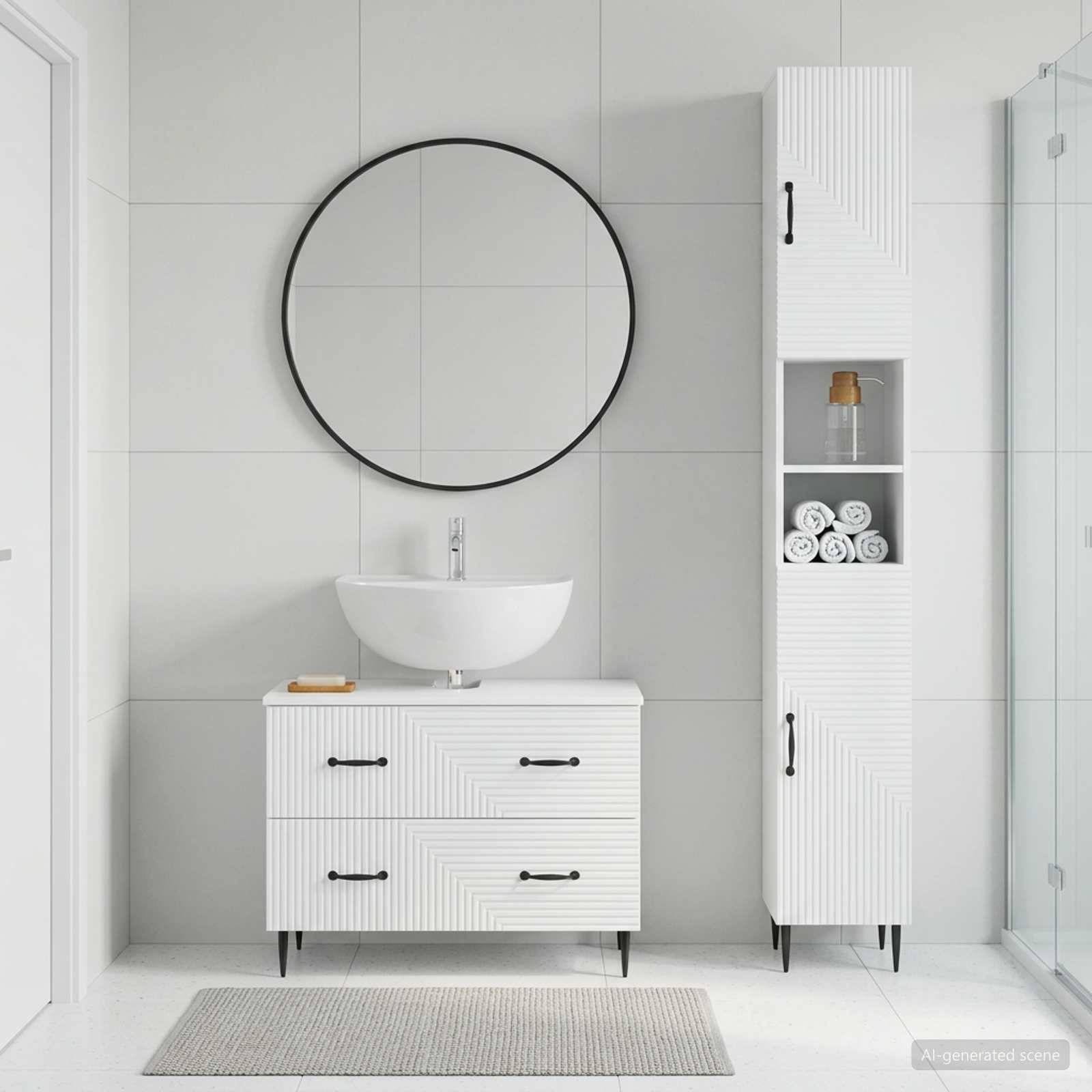 2 Piece Bathroom Cabinet Set HAARLEM White Engineered Wood