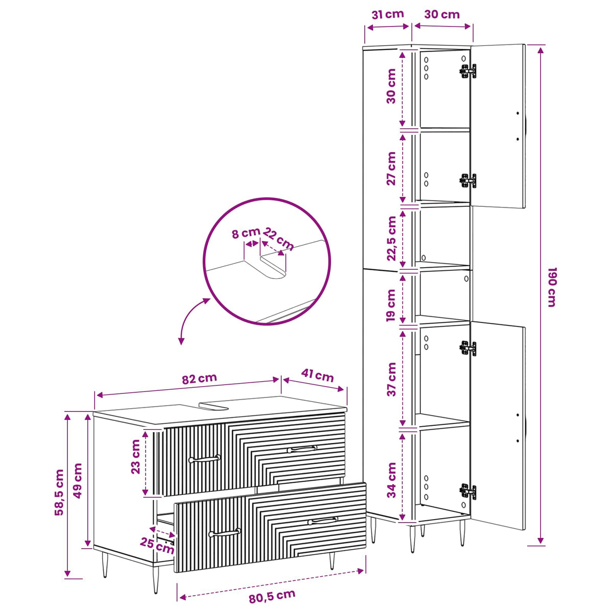 2 Piece Bathroom Cabinet Set HAARLEM White Engineered Wood
