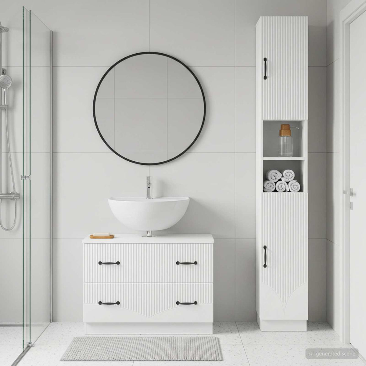 2 Piece Bathroom Cabinet Set HOORN White Engineered Wood