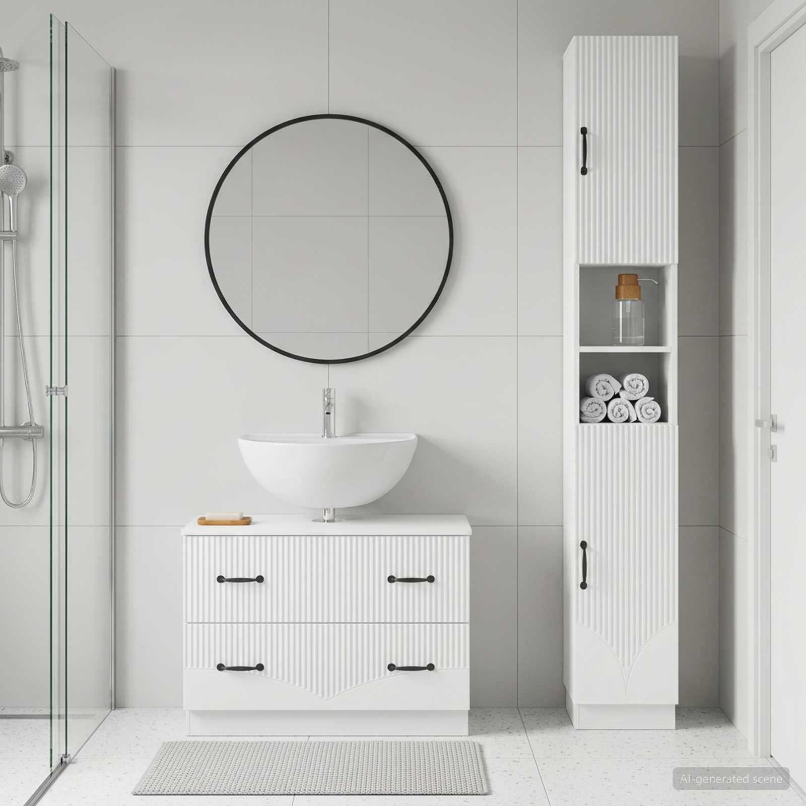 2 Piece Bathroom Cabinet Set HOORN White Engineered Wood