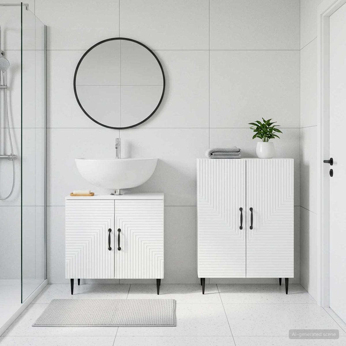2 Piece Bathroom Cabinet Set HAARLEM White Engineered Wood