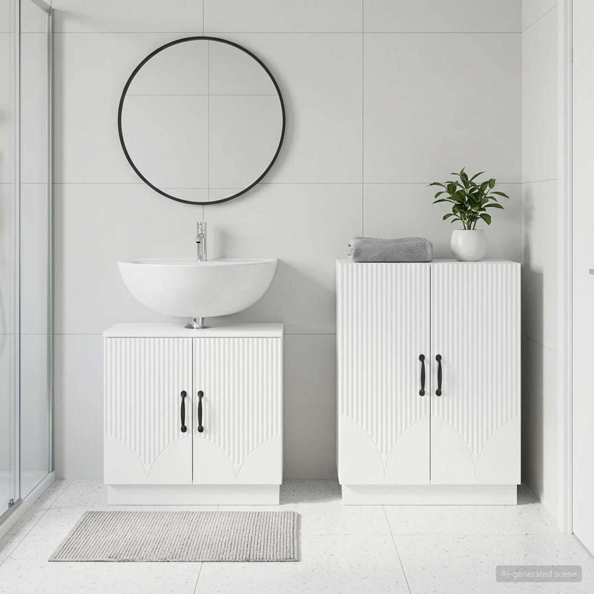 2 Piece Bathroom Cabinet Set HOORN White Engineered Wood