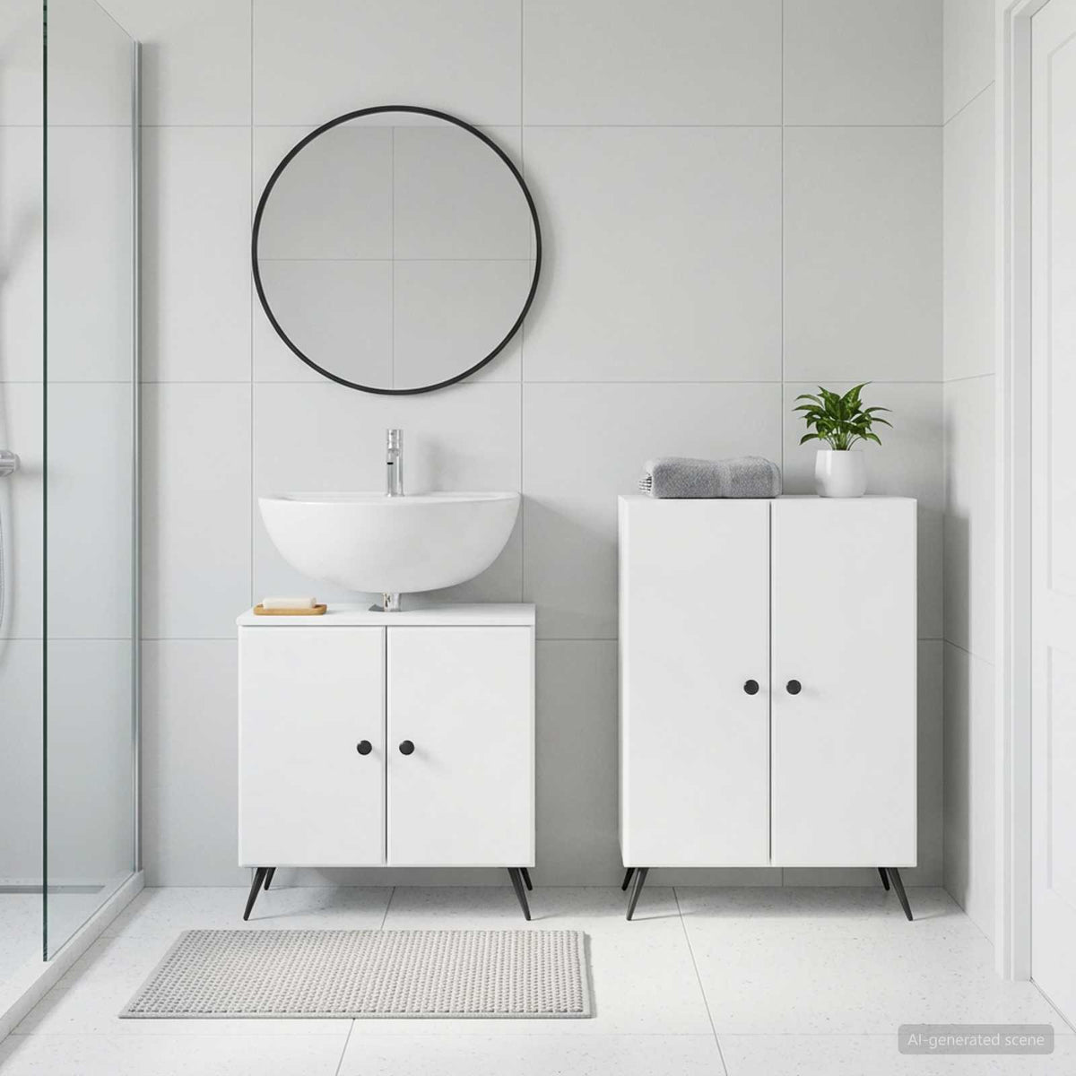 2 Piece Bathroom Cabinet Set BREDA White Engineered Wood