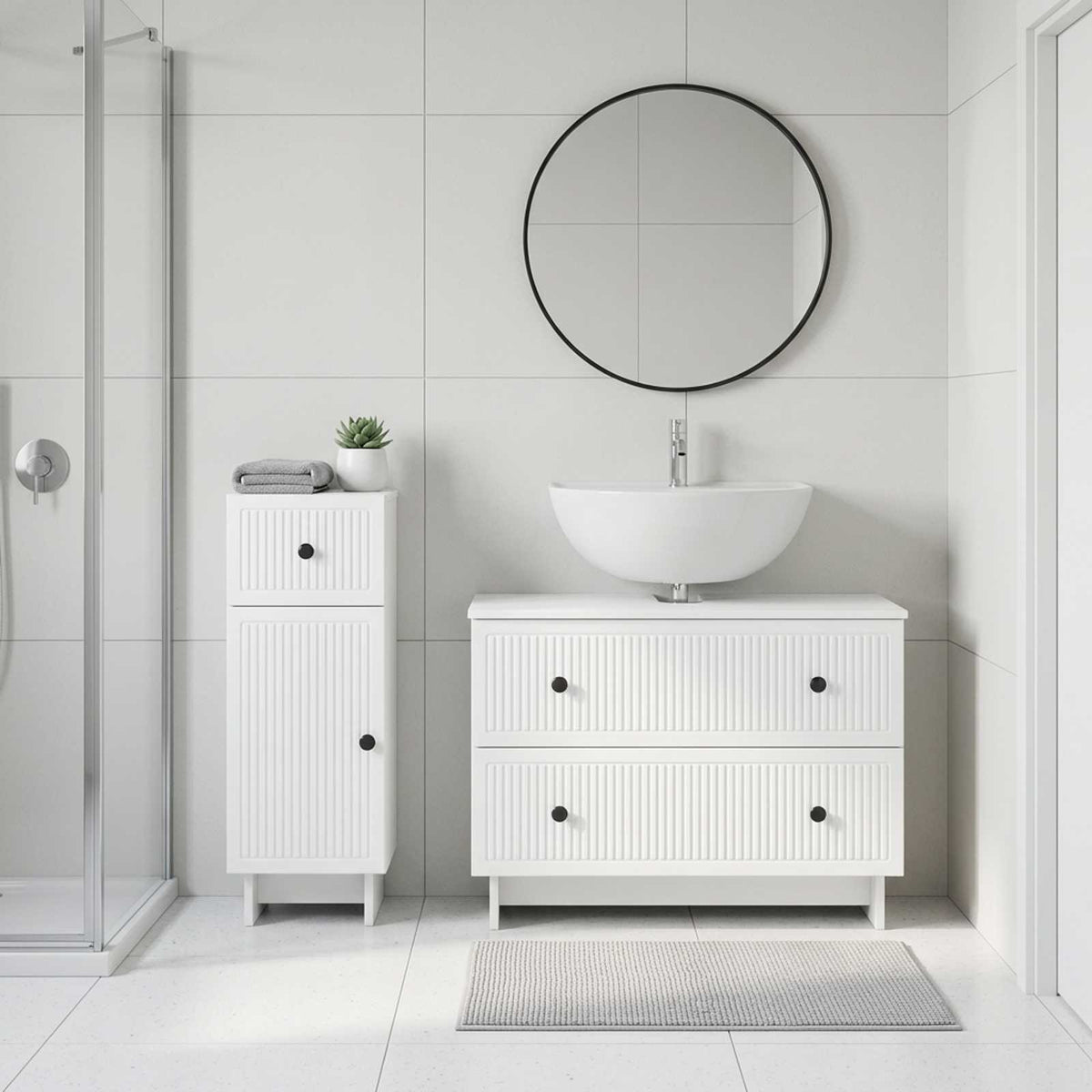 2 Piece Bathroom Cabinet Set EDE White Engineered Wood