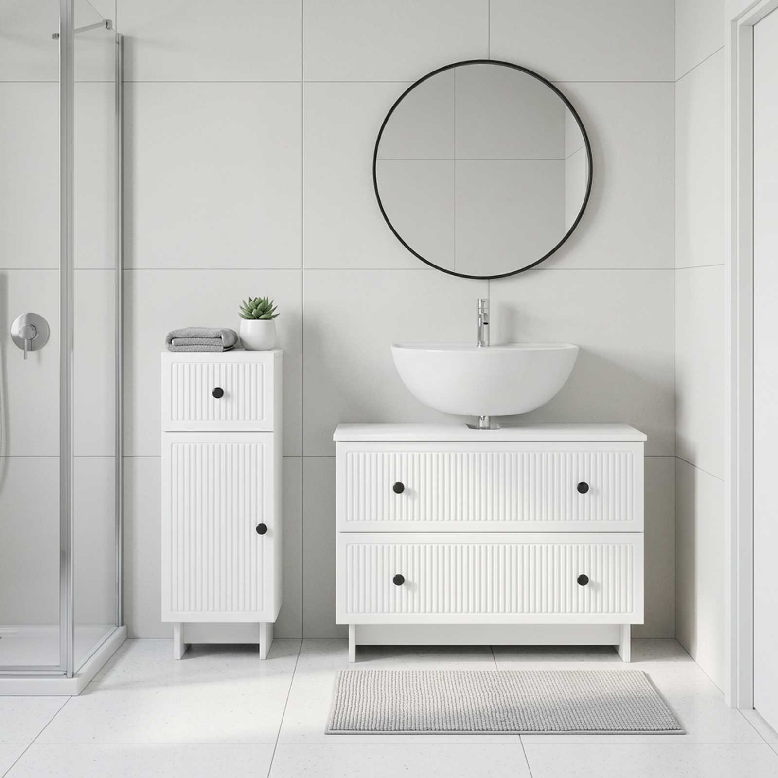 2 Piece Bathroom Cabinet Set EDE White Engineered Wood